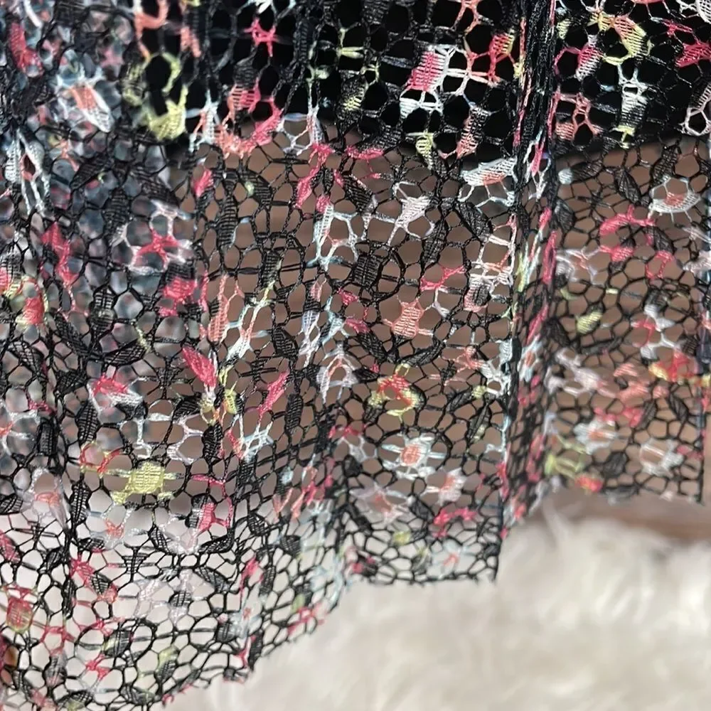 ELLE Womens Skirt Pleated A Lined Lace  Cottagecore FairyGoth Floral Black Sz XS